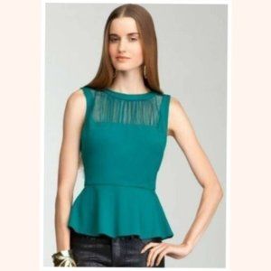 bebe Everglade Green Sleeveless Crinkle Back Peplum Top Size L